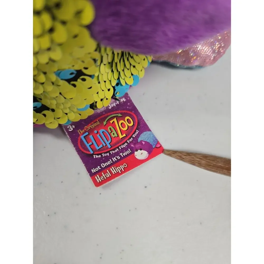 Flip A Zoo 2017 Reversible Purple Stuffed Plush Sequined Hippo Giraffe 14 Inch